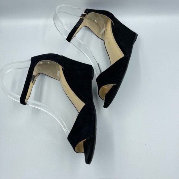 Unisa Black Suede Ankle Strap Wedge Sandals | Open Toe Dress Heel Size 7.5 - Picture 3 of 10